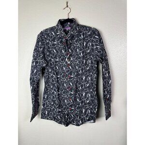 NEW Coton Doux Mens Long Sleeve Shirt Sz 39 15.5" Black Button Up Animal Novelty
